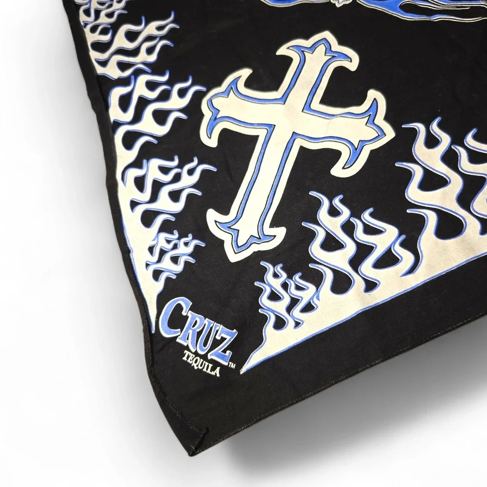 Cruz Tequila Bandana Biker Flames Cross Goth Grunge Jesus Y2K Black Blue White